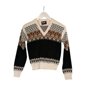 Vintage 80s Esprit by Campus Fair Isle Sweater – XS – Made in USA – Black Ivory